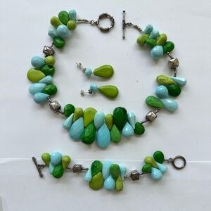 set necklace bracelet earring Chartreuse turquoise green apatite sterling silver
